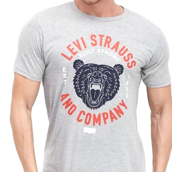 LEVI’S Crew Neck Short Sleeve Bear Grey T-Shirt - Men's Size L NEW - Picture 1 of 7